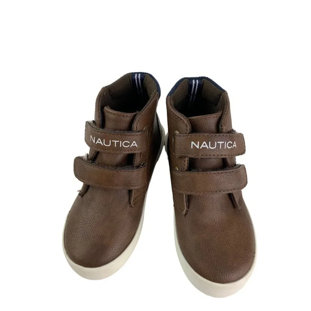 Size 9 Little Kids Nautica Brown Chukka Boots‎ Hook and Loop Closure